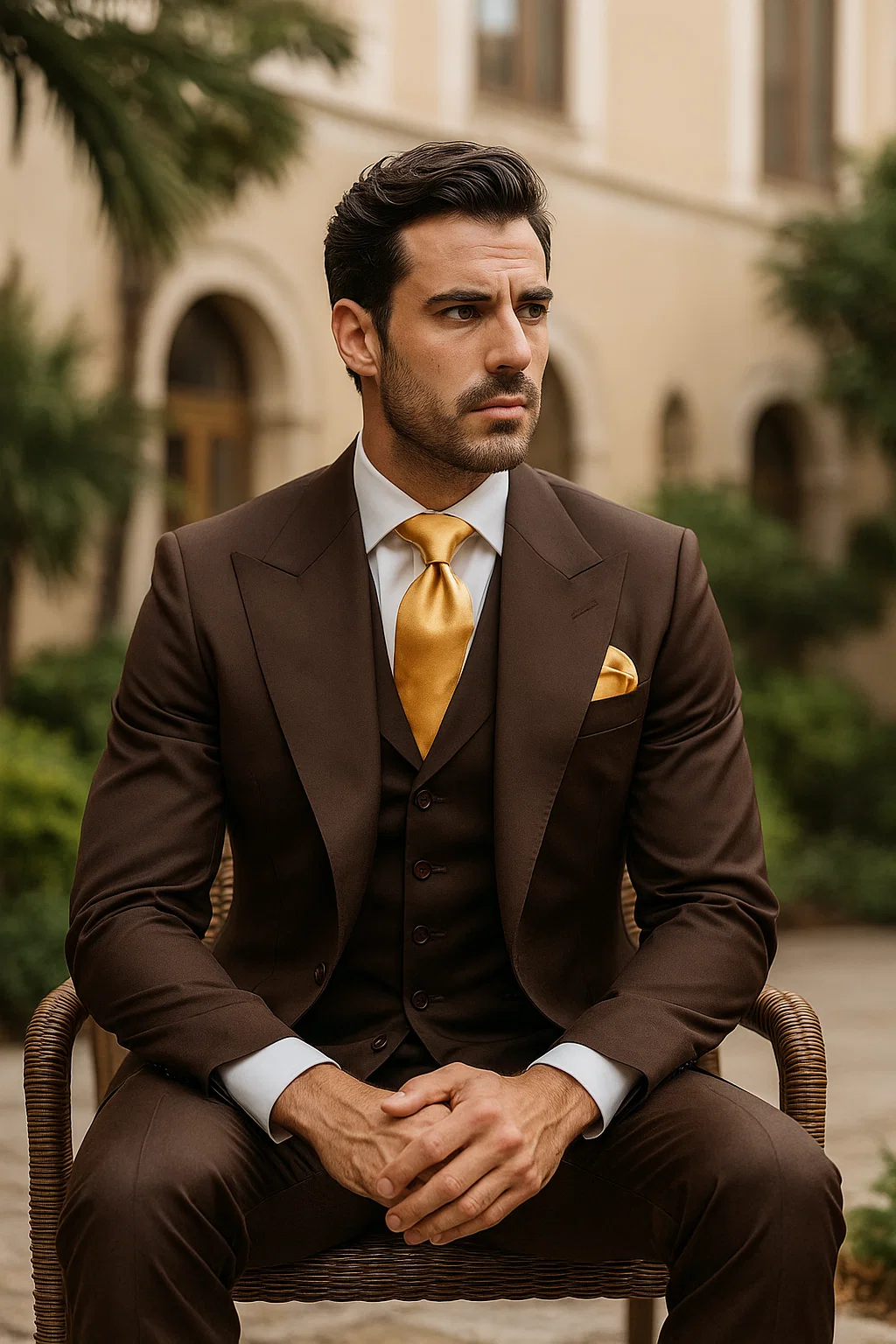 Brown One Button 3 Piece Suit  by Rossiman 