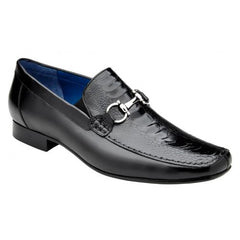 Belvedere Bruno Black Genuine Ostrich Leg and Italian Calf Dress Loafer Shoes