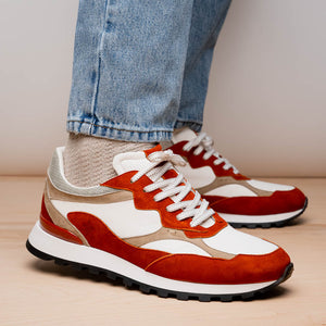 Zelli Bruno Goat Suede and Calfskin Trainer Sneaker in Rust & Taupe