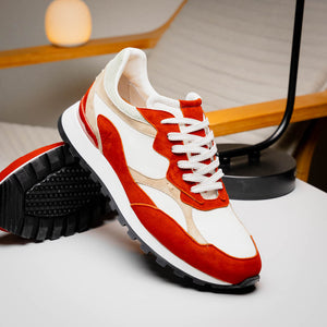 Zelli Bruno Goat Suede and Calfskin Trainer Sneaker in Rust & Taupe
