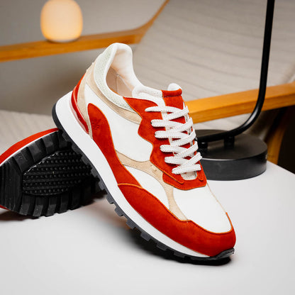 Zelli Bruno Goat Suede and Calfskin Trainer Sneaker in Rust & Taupe