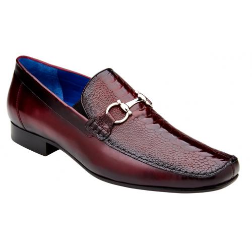 Men's Ostrich Leg Loafers & Slip-Ons: Burgundy Leather Dress Shoes - Belvedere Bruno 1   - from alligatorwarehouse.com
