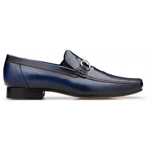 Belvedere Bruno  Navy Genuine Ostrich Leg and Italian Calf Dress Loafer Shoes