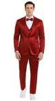 Burgundy Satin double breasted vest 3 piece skinny fit Tazzio mens suit with peak lapel and matching bowtie
