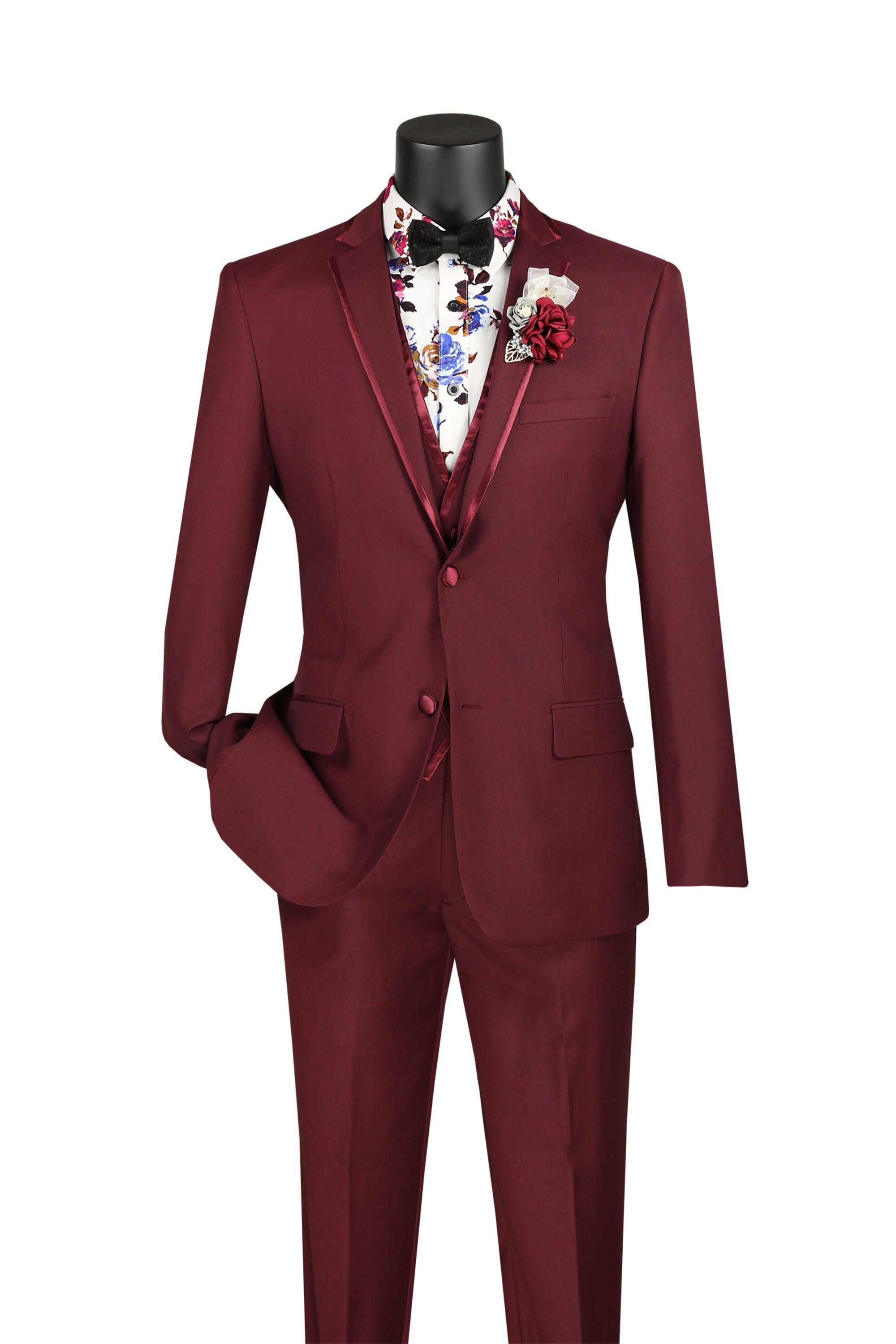 Burgundy Trimmed Lapel Slim Fit 3 Piece Suit 1 SO1SV2T-8_BURGUNDY_36S  - from alligatorwarehouse.com