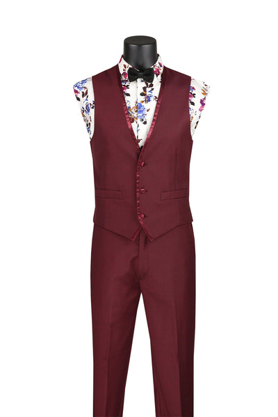 Burgundy Trimmed Lapel Slim Fit 3 Piece Suit 2 SO1SV2T-8_BURGUNDY_36S  - from alligatorwarehouse.com