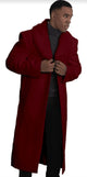 Mens Overcoat With Fur Collar - Burgundy Topcoat - Maroon Wool Fabric Long Coat Hot Red