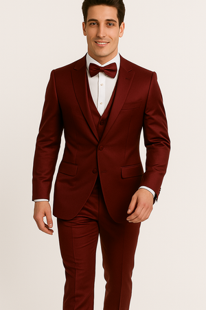 Elite Burgundy Satin Suit – Wedding - Prom