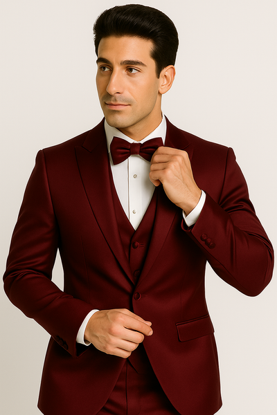 Elite Burgundy Satin Suit – Wedding - Prom 5 M390SK-10-34s  - from alligatorwarehouse.com