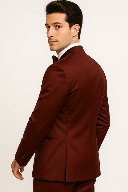 Elite Burgundy Satin Suit – Wedding - Prom