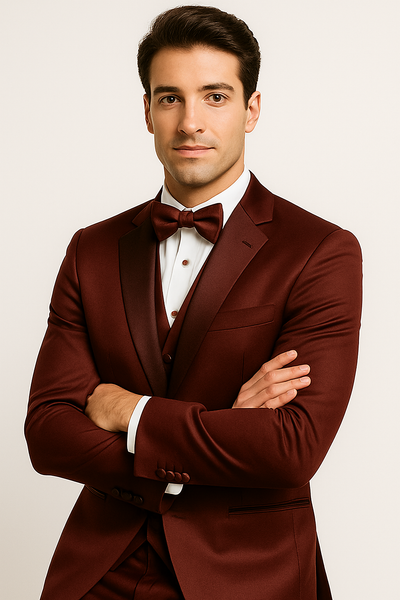 Elite Burgundy Satin Suit – Wedding - Prom 7 M390SK-10-34s  - from alligatorwarehouse.com