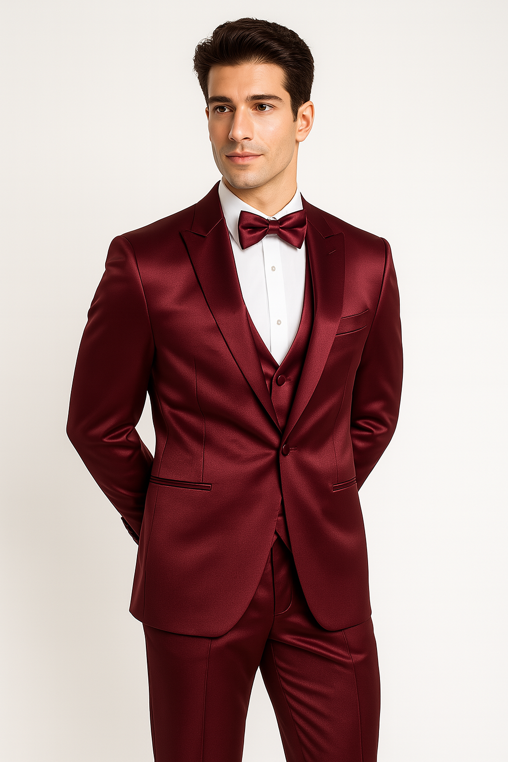 Elite Burgundy Satin Suit – Wedding - Prom 9 M390SK-10-34s  - from alligatorwarehouse.com