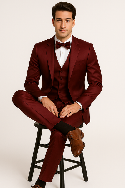 Elite Burgundy Satin Suit – Wedding - Prom 3 M390SK-10-34s  - from alligatorwarehouse.com