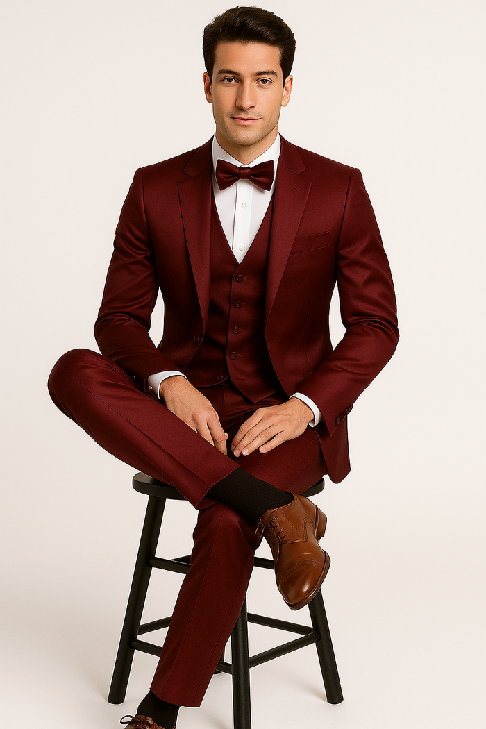 Elite Burgundy Satin Suit – Wedding - Prom