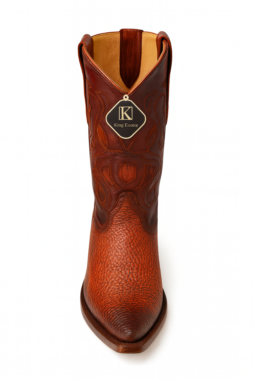 Men's King Exotic Snip Toe Sharkskin Boots Handcrafted Burnished Cognac (494RD0903)