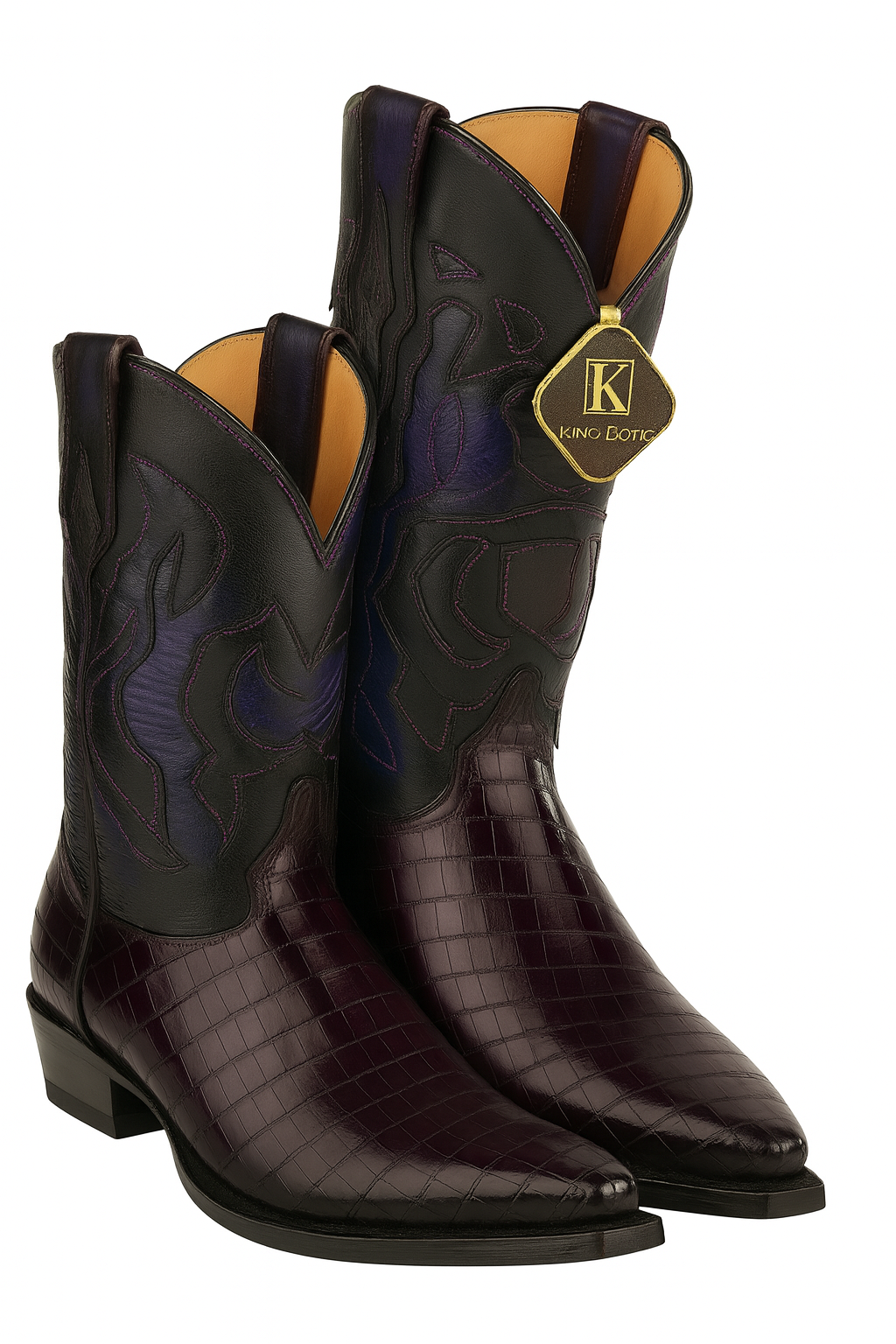 Men's King Exotic Snip Toe Eel Boots Handcrafted Burnished Purple (494RD0866) 5   - from alligatorwarehouse.com