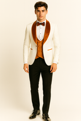 Marco Lorenzo Premium Paisley Burnt Orange Velvet 4pc Suit W/ Matching Bowtie