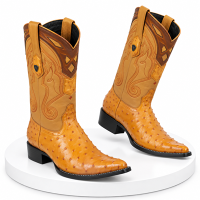 Buttercup Ostrich Pointy Yellow Gold Toe Cowboy Boots