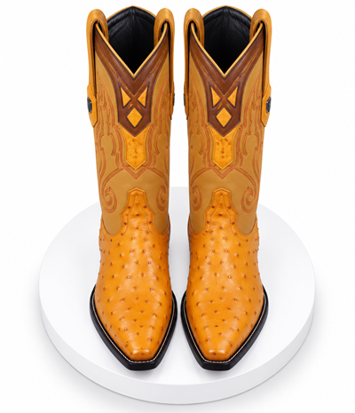 Buttercup Ostrich Pointy Yellow Gold Toe Cowboy Boots