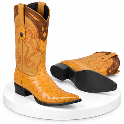Buttercup Ostrich Pointy Yellow Gold Toe Cowboy Boots