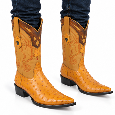 Buttercup Ostrich Pointy Yellow Gold Toe Cowboy Boots