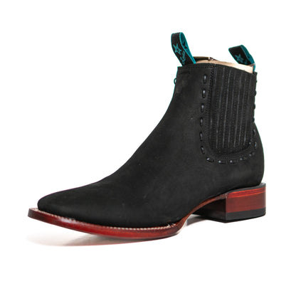 Los Altos Women's Boot Wide Square Toe Nobuck Black Leather Sole - Nobuck Black