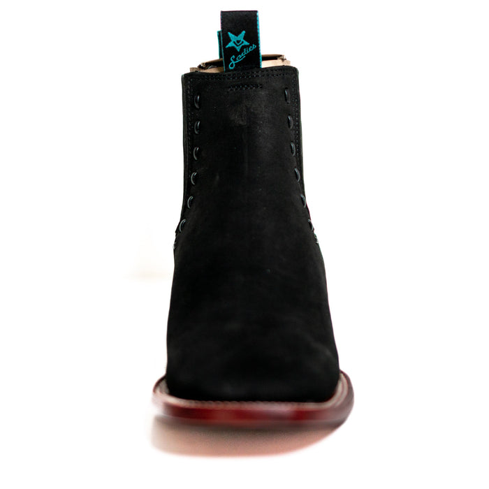 Los Altos Women's Boot Wide Square Toe Nobuck Black Leather Sole - Nobuck Black