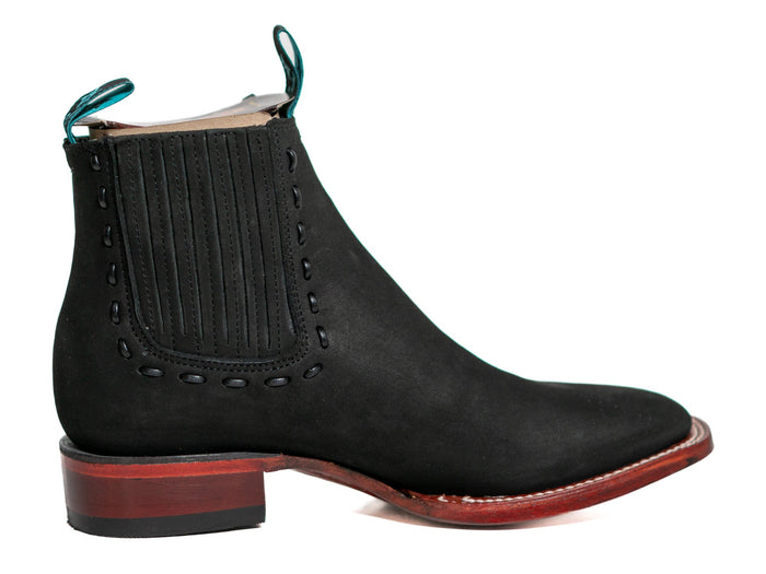Los Altos Women's Boot Wide Square Toe Nobuck Black Leather Sole - Nobuck Black