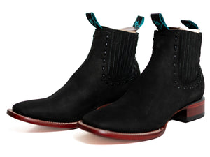 Los Altos Women's Boot Wide Square Toe Nobuck Black Leather Sole - Nobuck Black
