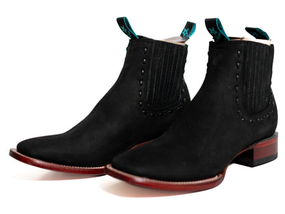 Los Altos Women's Boot Wide Square Toe Nobuck Black Leather Sole - Nobuck Black