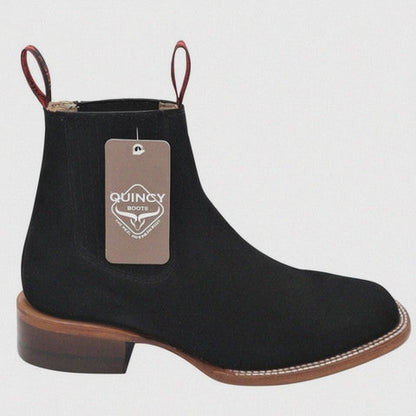 Botines Charros Quincy de Gamuza con Punta Cuadrada Color Negro