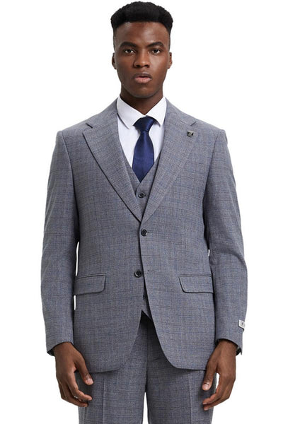 Men's Stacy Adams Modern Fit Vested Suit in Light Grey Micro Check Plaid 1 SM167H1-09-38R  - from alligatorwarehouse.com