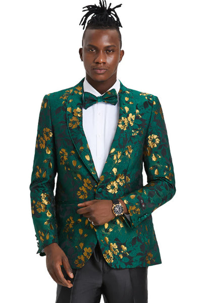 Men's slim fit hunter green and gold paisley prom and wedding tuxedo jacket 9   - from alligatorwarehouse.com