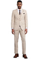 Men's Stacy Adams One Button Peak Lapel Vested Windowpane Plaid Suit in Tan