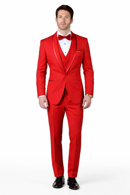 Classic Red Shawl Lapel Tuxedo for Men | 1-Button 4-Piece Suit