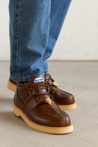 Men's Wild West Boots Caiman and Smooth Ostrich Skin Shoe 2ZA052807 8 2ZA052807-060  - from alligatorwarehouse.com