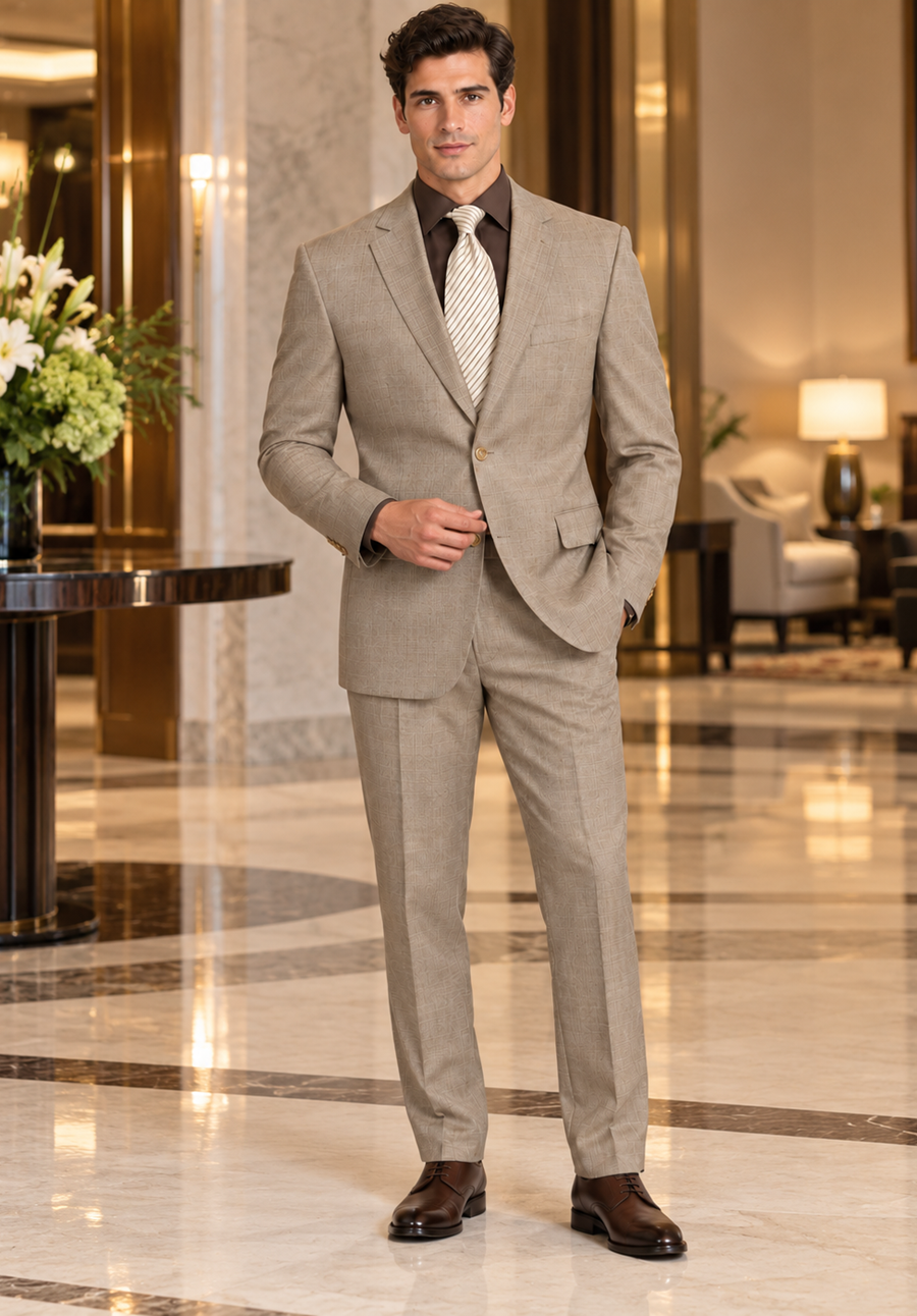 Cambridge Collection-Tan Men's Glen Plaid Suit