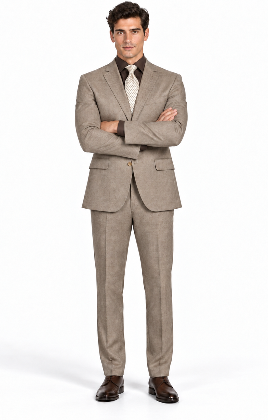 Cambridge Collection-Tan Men's Glen Plaid Suit