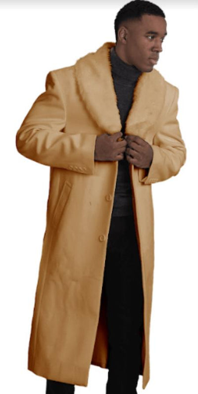 Mens Overcoat With Fur Collar - Camel Topcoat 1   - from alligatorwarehouse.com