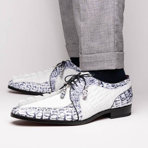Marco_Di_Milano Caribe White Leather Sneakers - "Newspaper" Accent