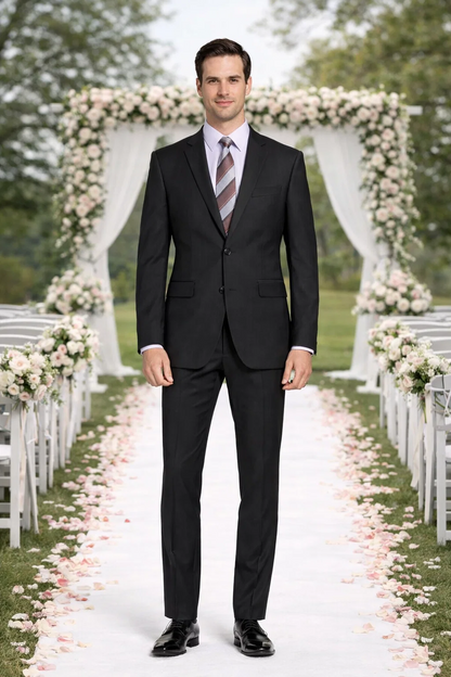 Carlo Lusso Black Two-button Poly Blend Suit