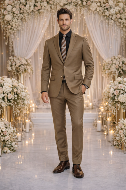 Carlo Lusso Brown Two-button Poly Blend Suit