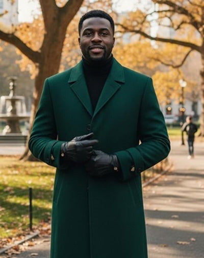 Men's Hunter Green Single Breasted Full Length Top Coat Seattle