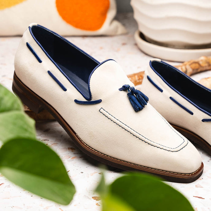 Zelli Carmen Italian Sueded Goatskin Tassel Loafers in Sand