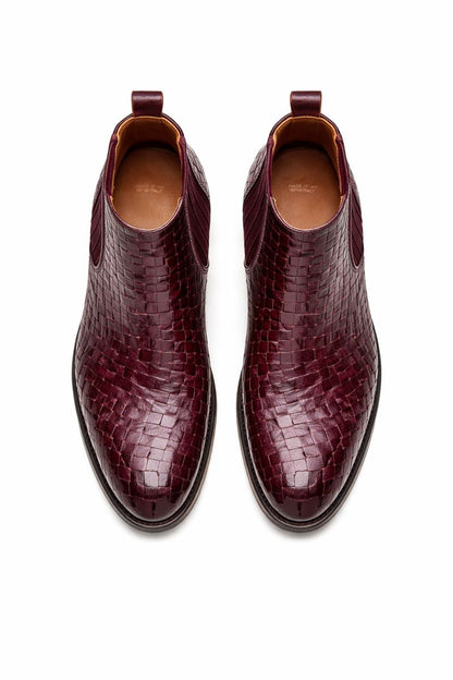 Basket Weave Leather Chelsea Boot