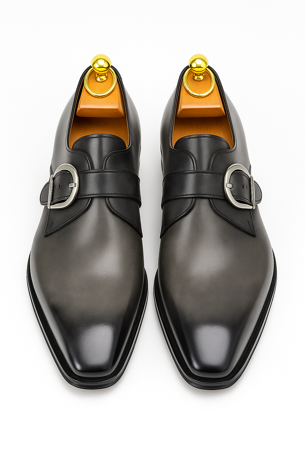 Mens Carrucci Classic Leather Fade Single D-Buckle Monk Strap Dress Shoe in Chestnut