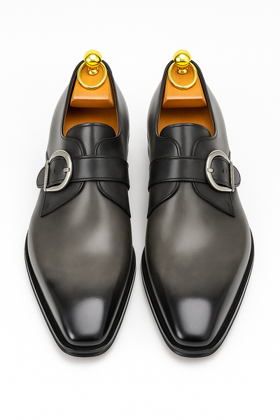 Mens Carrucci Classic Leather Fade Single D-Buckle Monk Strap Dress Shoe in Chestnut 27   - from alligatorwarehouse.com