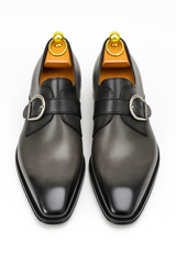 Mens Carrucci Classic Leather Fade Single D-Buckle Monk Strap Dress Shoe in Chestnut