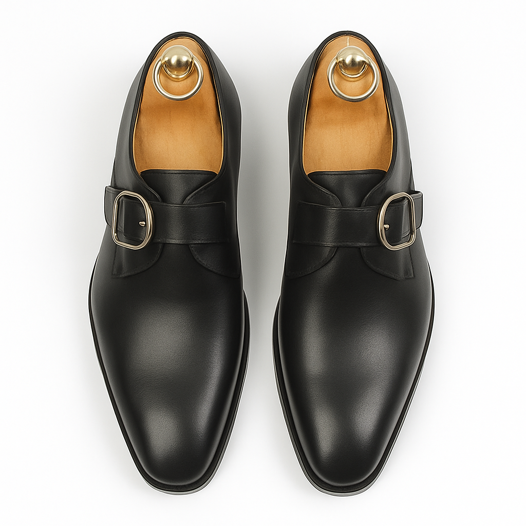 Mens Carrucci Classic Leather Fade Single D-Buckle Monk Strap Dress Shoe in Chestnut