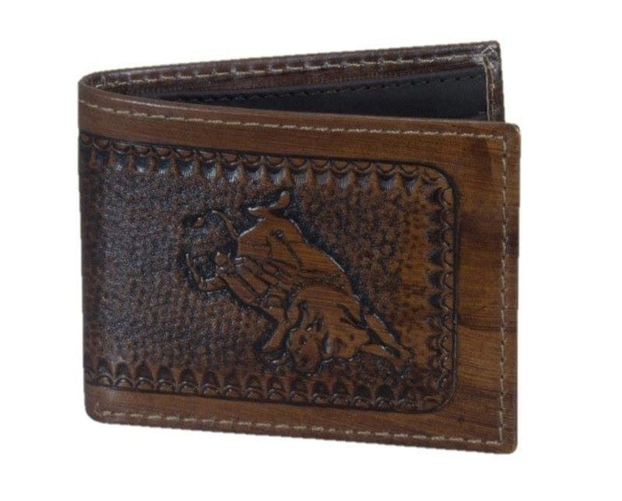 Cartera de Cuero Original Cincelado Tombstone con Jinete y Toro